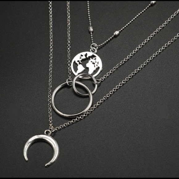 Silver Layered Map Crecent Necklace - Picture 6 of 6